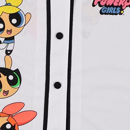 Powerpuff Девојки дами Бејзбол дрес - Копче за мрежното копче за бејзбол дрес - меур од цвеќиња и кошула од пеперутка