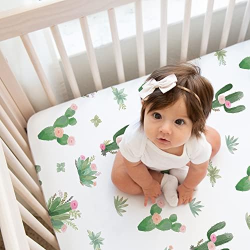 Слатка Jојо Дизајнс розова зелена кактус цветни девојки бебе опремена креветче за креветчиња сет расадник меко новороденче новороденче одговара