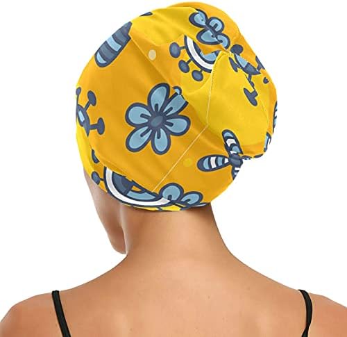 Череп капа за спиење Работа капа за капачиња за жени за жени цветни цвеќиња симпатична жолта сина боја за спиење Работна капа за коса,