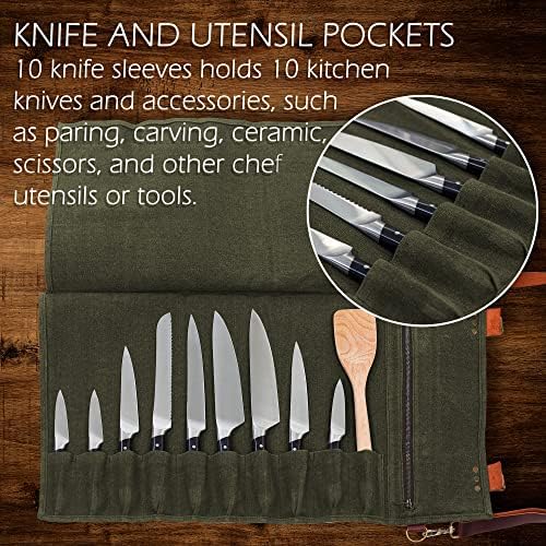 Дизајни од MacDaddy кожа и платно готвач нож ролни 10 џебови со острилка