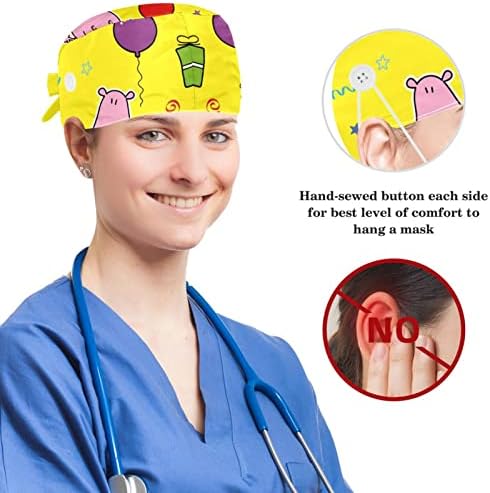 Muooum Medical Caps Прилагодливо работно капаче со копчиња и шема на хамбургер со лак за коса