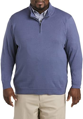 Харбор Беј од Машкиот голем и висок џемпер за пулвер со четврт-зип | Лесен памук со јака со плетена, манжетни и полите