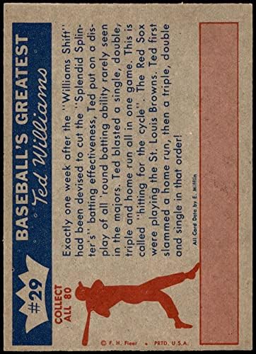 1959 Флер # 29 Хитови За Циклус Тед Вилијамс Бостон Ред Сокс ЕКС Ред Сокс