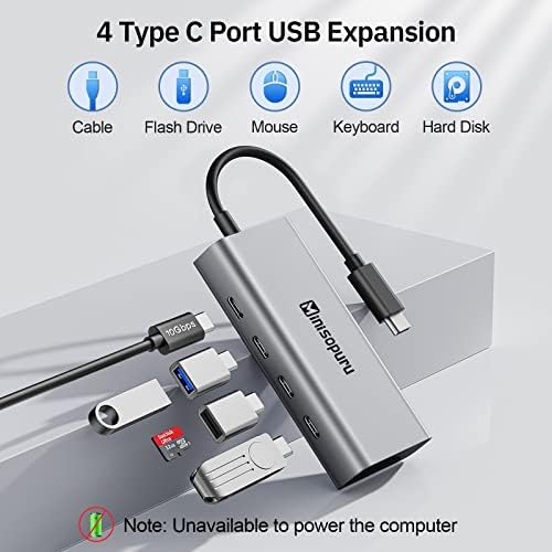 Minisopuru USB C Центар, 10GBPS USB C ДО USB C Центар ЗА Лаптоп, USB C Центар Multiport Адаптер, 4 Порт USB C Центар, USB C Центар За Macbook