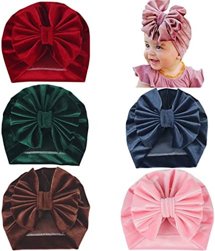 Јеман Божиќна тема Velvet Bowknot капа за 6-18 месеци бебе девојчиња, девојки за деца лакови турбан глава за завиткување фотографии
