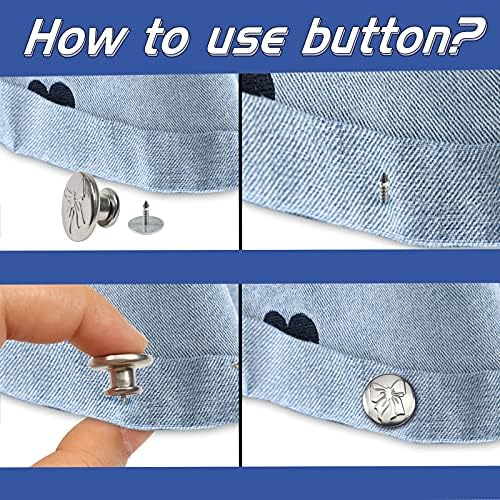 Tuuxi 12 сетови на копчето за копче за фармерки без нокти без 4 стилови 17мм Jeanан Копче замена Едноставна инсталација Jeanан Копчиња