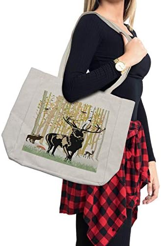 Торба за купување торбичка за амбсони, елени во есенска шума шарени лисја од дрвја трева диви животни есен пејзаж печатење, еколошка