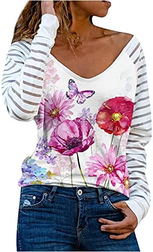 Womenените пролетни модни модни женски кошули со долги ракави ленти лабави печатени печатени блузи врвови пукалови