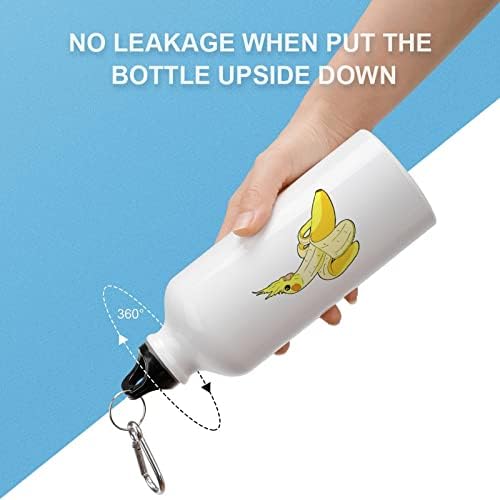 Смешна банана кокатил алуминиумски шишиња со вода со карабинер за еднократно спортско шише за патувања за патувања за велосипеди за кампување