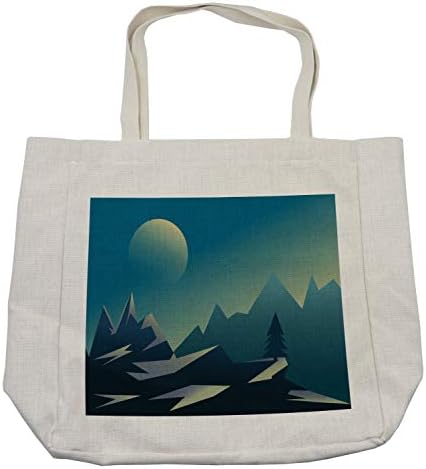 Амбесон планинска торба за купување, геометриска илустрација на пејзажот, еколошка торба за еднократна употреба за плажа на намирници и повеќе, 15,5 x 14,5, крем