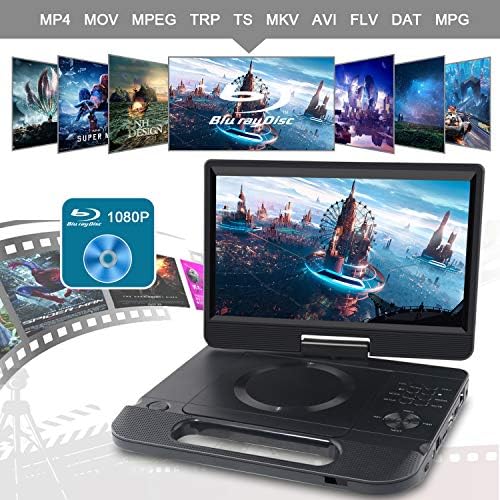 Fangor 12.5 1080p преносен Blu-ray плеер со 10,5 HD Swivel Screen, HDMI Out & AV IN, Multi Media Player, 5 часа полначка батерија,