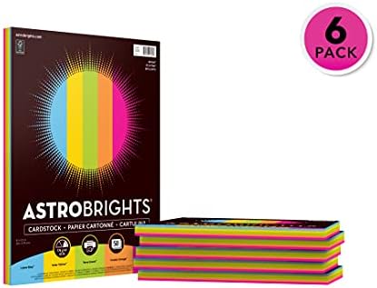 Astrobrights обоен картон, 8,5 x 11, 65 lb/176 GSM, светла асортиман со 5 бои, 6 индивидуални пакувања од 50 разновидни чаршафи