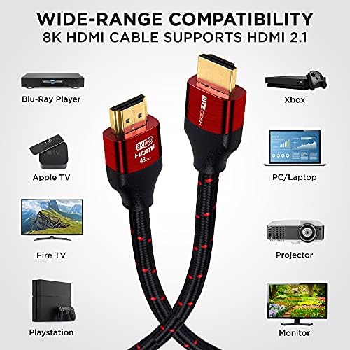8K HDMI 2.1 Кабел 9,8 стапки. [2 пакет] од Ritzgear. 48 Gbps Ultra висока брзина плетенка најлонска кабел и златни конектори - 8K@60Hz UHD