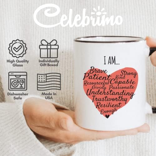 Celebrimo Јас сум позитивно размислување за кафе -кригла - Охрабрување Мотивациони инспиративни подароци за жени - Размислен подарок