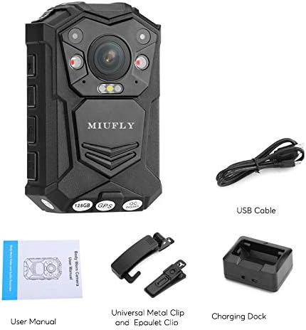Miufly 1296p полициско тело камера со 2 инчен дисплеј, ноќно гледање, изградено во меморија од 128g и GPS за спроведување на законот