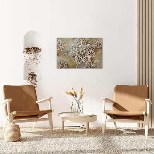 Yeilnm mandala wallидна уметност бохо платно сликање кафеав цвет и пеперутка слика за печатење гроздобер уметнички дела боемски украс