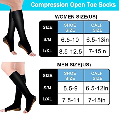 Чорапи за компресија на бакар за жени и мажи Отворени пети 20-30ммхг е најдобра поддршка за закрепнување на циркулацијата и целодневно
