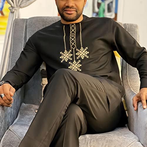 Xsion модна костум мажи африканска облека традиционална етничка облека 2 парчиња кошула и панталони со долги ракави за облека со долги