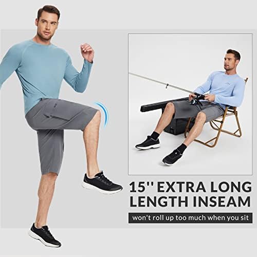 Долги шорцеви за мажи на Балаф под коленото 15 Капри панталони за пешачење со карго џебови Брзо суво лесна еластична салата за половината
