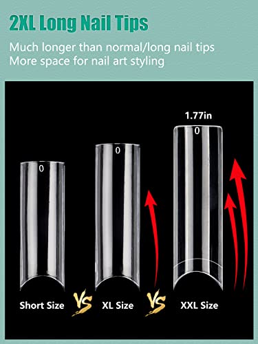 240 парчиња без C крива чисти совети за нокти за акрилни нокти професионални, 2xl дополнителни долги квадратни рамни совети за рамни нокти,