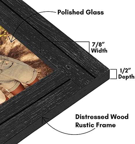 AmericanFlat 6x8 Рустикална рамка за слика во јаглен црно со текстурирано дрво и полирано стакло - хоризонтални и вертикални формати