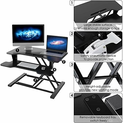 Стекнете прилагодлива табела за седење на висина за преклопување на лаптоп табела за подигнување на компјутерска табела со црна седечка силна