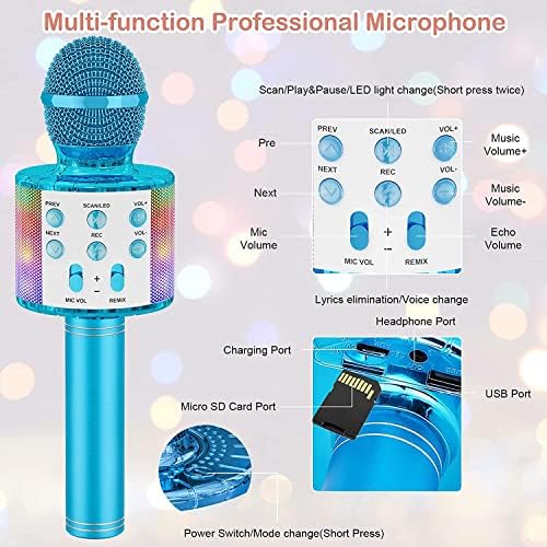 Безжичен Bluetooth караоке микрофон, 3-во-1 преносен рачен звучник за микрофон за сите паметни телефони, подароци за девојчиња Деца возрасни сите