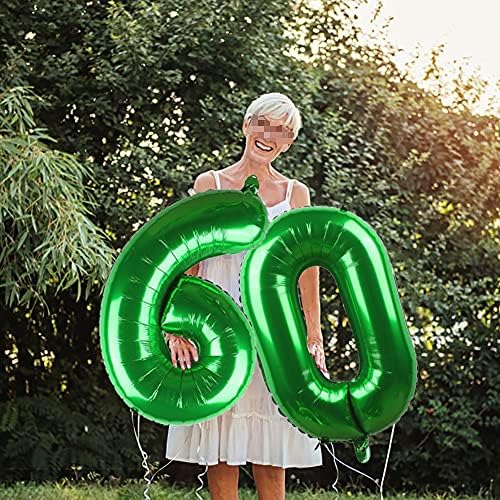 Yijunmca зелена 60 балони со балони гигант umамбо број 60 32 хелиум балон што виси балонски фолија милар балони за жени мажи 60 -ти роденденски