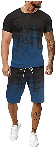 Stoota со две парчиња случајни тенок фејзер за мажи, спортска облека со кратки ракави маици џогирање шорцеви летни активни облеки