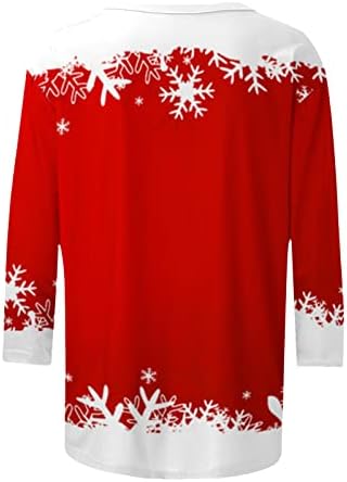 Женски маици, жени Божиќ 3/4 ракави маички врвови дами екипаж со долги ракави кошули девојки модна празничка блуза