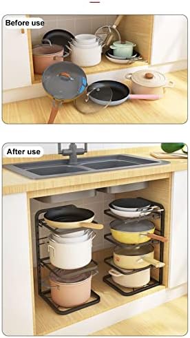Организатор на тава од 4 нивоа, тешка прилагодлива висина модерна кујна тава за заштеда на стабилно заштеда на простор за мијалник под мијалник