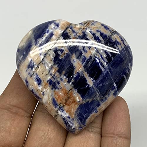 Watangems 83.8g, 2,2 x2.2 x0.8 природен нетретиран содалит во форма на срцев облик за лекување кристал, енергија од реики, нетретиран супа од сулит, полирано од Индија, Б22482