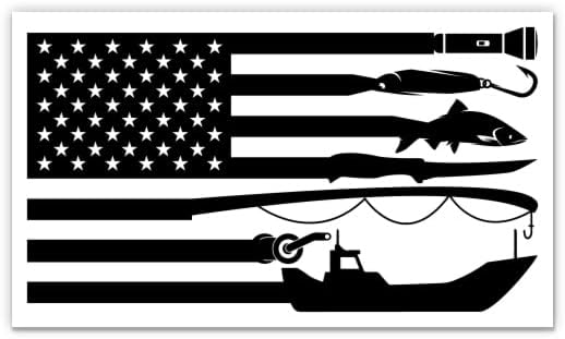 Американски налепници за риболов со знаме - 2 пакувања од 3 налепници - водоотпорен винил за автомобил, телефон, шише со вода, лаптоп - рибарско