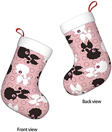 Аугенски Божиќни чорапи Сениор пудл симпатично куче розово розово двострано камин што виси чорапи