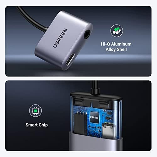 Ugreen USB C до 3,5 mm Адаптер за слушалки и полнач 2 во 1 тип C до Aux Audio приклучок со PD 60W Брзо полнење за полнење за стерео