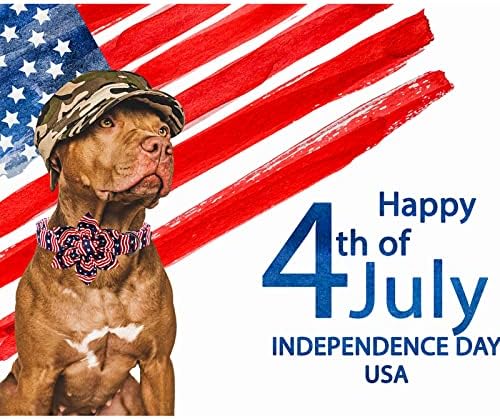 Лавовско срце слава Американско Знаме Куче Јака, 4 јули Куче Цвет Јака Тешки Прилагодливи Патриотски Куче Јака Со Цвет За Средни Кучиња
