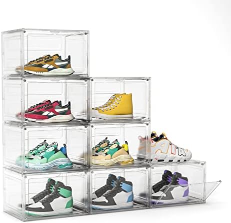 Кутија за складирање на чевли Funlax, 8 пакет чиста пластична организатор за чевли за чевли за чевли, капка предни контејнери за