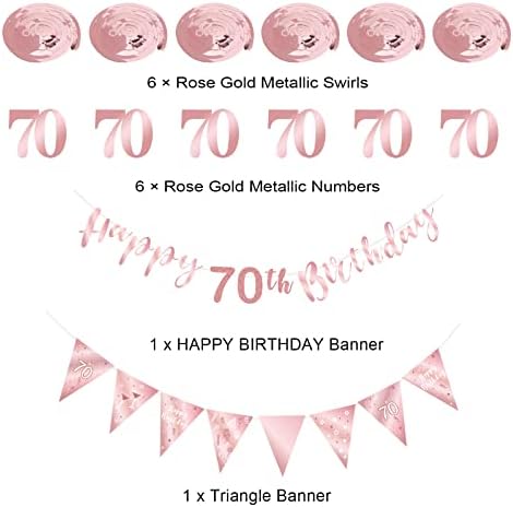 70 -ти комплет за декорација на роденден за жени, среќен 70 -ти роденденски банер за пробивање на вртења, транспарент на триаголник
