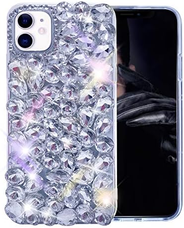 Бонитек за iPhone 11 Случај 3D Сјај Сјај Блинг Случај За Жени Луксузен Сјаен Кристален Кристален Дијамантски Браник Јасни Скапоцени