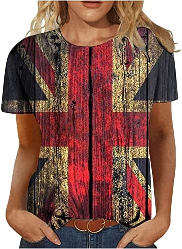 Денот на независноста на патриотска женска е на врвот на американската маица со знамето за печатење О-врат со кратки ракави лето лабава вклопена блуза