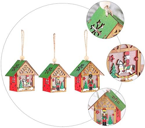 Абоофан 3 парчиња Божиќна светлечка дрвена куќа оревчери украси DIY склопување новогодишна кабина за кабини, светло виси виси