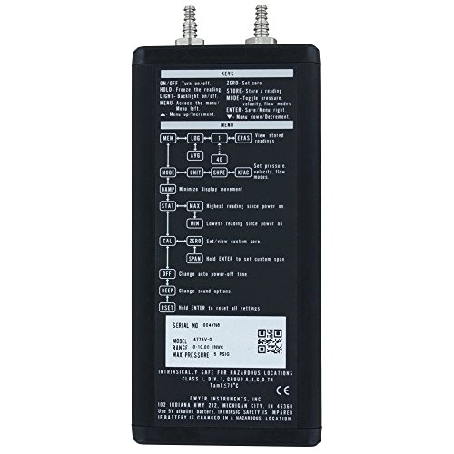 Dwyer® 477AV рачен дигитален манометар, 477AV-0, 0-10 WC, режими на брзина на воздух/проток