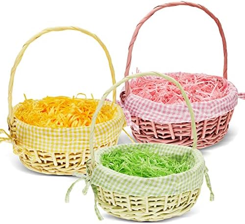 3 парчиња плетена Велигденска корпа овална врба тркалезна корпа за складирање подароци со рафија трева празен леб кои служат корпи со рачки