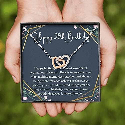 Накит Со Картички за пораки, Рачно Изработен Ѓердан-Персонализиран Подарок Испреплетени Срца, 25-ти Роденден За Нејзиниот Подарок,