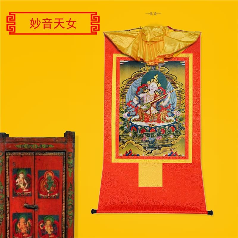 Ганданра Сарасвати, Лакшми, Парвати, тибетанска сликарска уметност, будистичка брокада на Танга, Буда таписерија со свиток