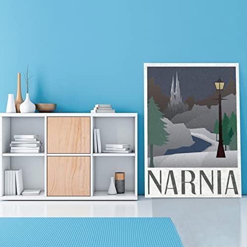 Гроздобер постер за патување Снег дневна соба на Нарнија, wallидна уметност платно, сликарска уметност постер за дневна соба за дневна