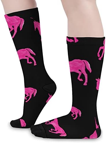 Розова Еднорог Коњ Печатени Чорапи Што Одговараат На Боја Атлетски Чорапи Високи Колена За Жени Мажи