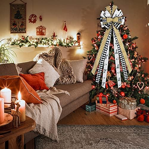 Лак за елка, лак, 44 x 13 Голем црн бел бел бивол кариран лак за новогодишна елка, зимски декоративен Божиќен лак за дрвја Венец затворен