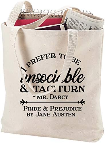 Претпочитам да бидам несовесен и премолчен г -дин Дарси Janeејн Остин цитиран природен платно торба за торба смешен подарок