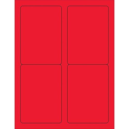 Етикети/налепници за ласерски правоаголник, 3 1/2 x 5, флуоресцентно црвено,
